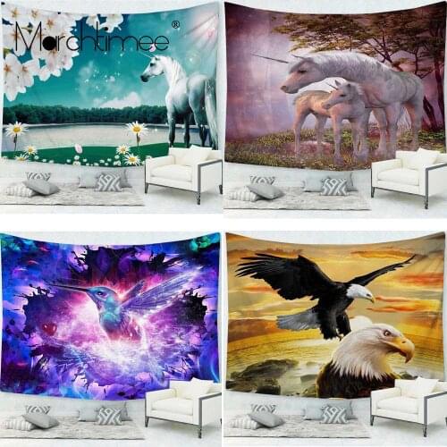 Unicorn Tapestry Wall Hanging Decorative Wall Carpet Flying Eagle Cartoon Bed Sheet for Kids Girls Picnic Mat Floral Bedspreads