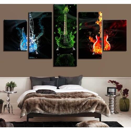 HD Canvas Art Painting For Living Room Wall Decor 5 Pieces Guitar Red Octane Picture