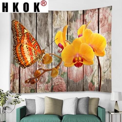 HKOK Butterfly Flower Tapestry Wall Rugs Wall Hanging Fabric Mural Background Cloth Towel Beach Fabric Blanket Living Home Decor