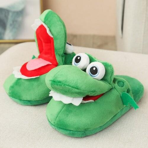 Cartoon Animal Cotton Slippers Women Men Funny Crocodile Open Mouth Adult Winter Cotton Shoes Plush Cute Slippers Household
