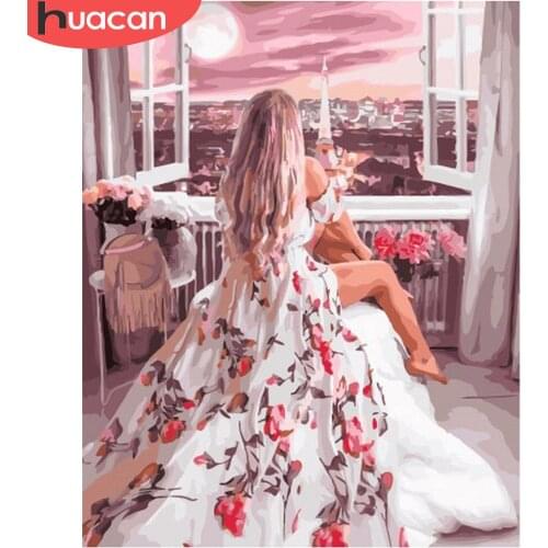 HUACAN Pictures By Numbers Girl Kits Drawing On Canvas DIY Oil Painting By Number Flower Kits Modern Wall Art For Unique Gift