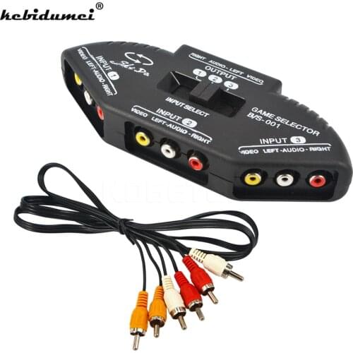 Kebidumei NEW Black Selector 3 Ports Video Game Switch Cable AV RCA for XBOX for PS TV High Quality