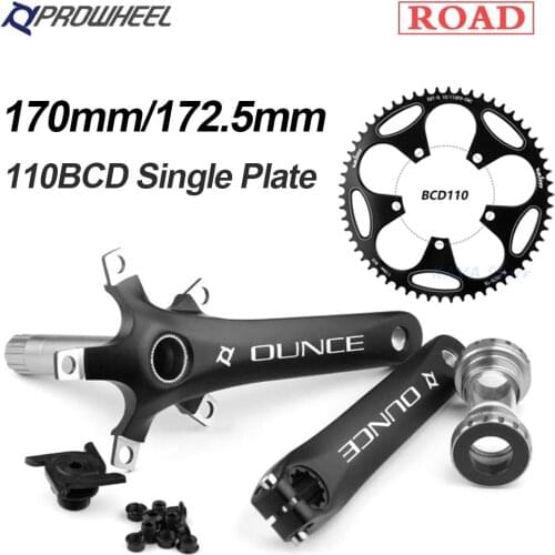 Prowheel 110BCD Road Bike Crank Arm 170mm 172.5mm Single Plate Bicycle Crankset Bottom Bracket 50/52/54/56/58/60T Chainring