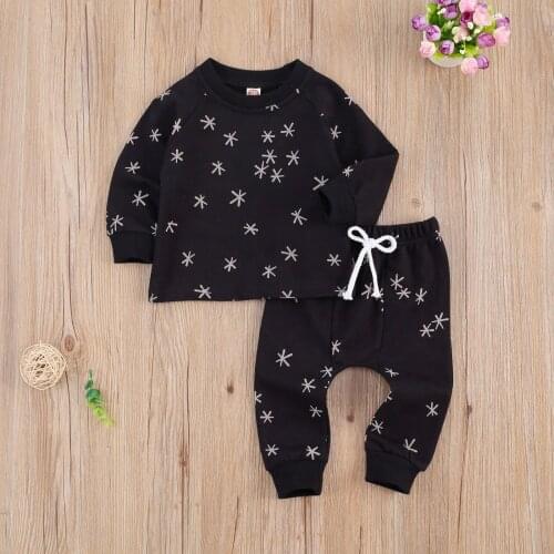 Emmababy Newborn Baby Clothes Autumn White Star Print Cotton O-Neck Pullover Top Drawstring Elastic Waist Pants 2Pcs Outfits Set