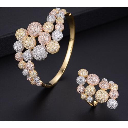 LARRAURI Brand Trendy Luxury AAA Cubic Zirconia Women Width Geometry Bracelet Bangle/Ring Sets For Women Fashion Jewelry Sets