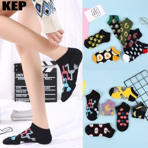 Summer Fashion Harajuku Korean Funny Happy Socks Women Cartoon Fruit Food Creative Picture Boat Socks Soft Pop Trend Girl Gifts