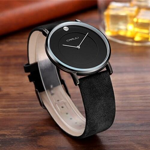 Top Brand CRRJU Hot Sale Mens Watch Ultra Thin Waterproof Swim Sports Wach Men Genuine Leather Strap Casual Quartz Watch