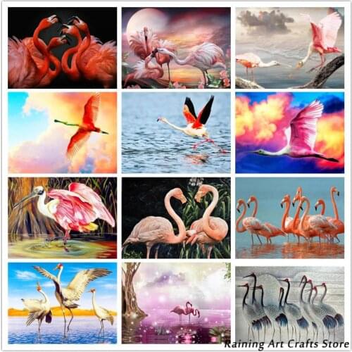 Diy Diamond Painting Crane Flamingo Full Square Round Drill Animal Embroidery Cross Stitch Kits Mosaic Pictures Home Decoration