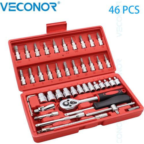 Sockets Set Ratchet Socket Wrench 1/4" Drive Socket Screwdriver Bit Set Key Wrench Household Universal Repair Tools Set