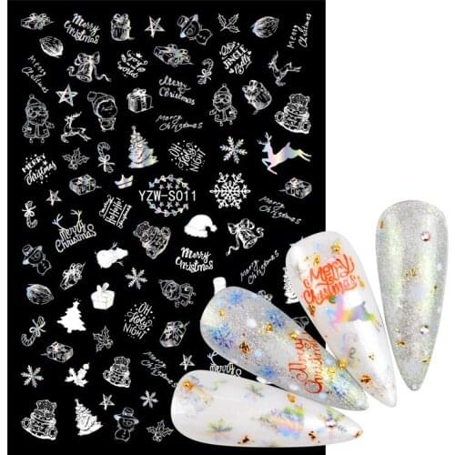 1 Sheet 3D Winter Xmas Stickers For Nails Christmas Snowflake Adhesive Sliders Decal Manicure Decoration