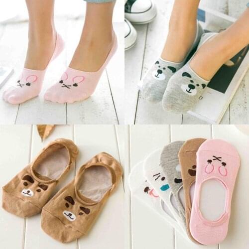 New 1 Pairs Socks Slippers Non-Slip Boat Loafer Cotton Women Invisible Cute Low Short Socks Funny Cats Girls Pink Cartoon Sock