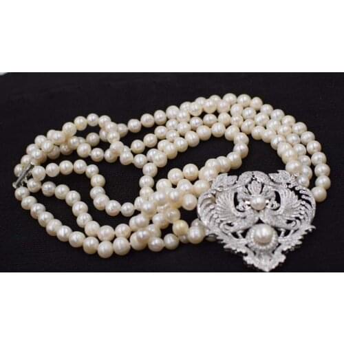 3rows freshwater pearl white near round 8-9mm necklace 18-20inch FPPJ wholesale beads nature