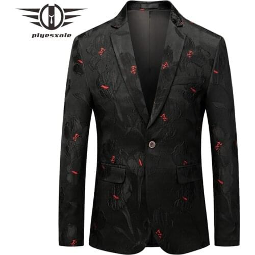 Plyesxale Black Floral Jacquard Blazer For Men 2019 Slim Fit Wedding Groom Blazer Suit Jacket Male Fashion Stage Costume Q816