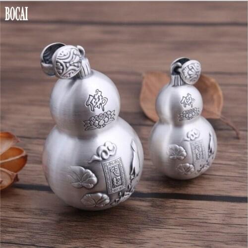 2020 BOCAI real s999 pure silver pendant gourd bergamot lotus art tag male and female Fortune Luck Pendant of Evil Heart Sutra