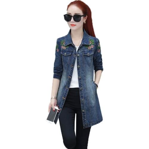 Pring Autumn Denim Jacket Womens 2020 New Long sleeve embroidered denim jacket Retro Womens Slim Plus Size denim jacket 5XL