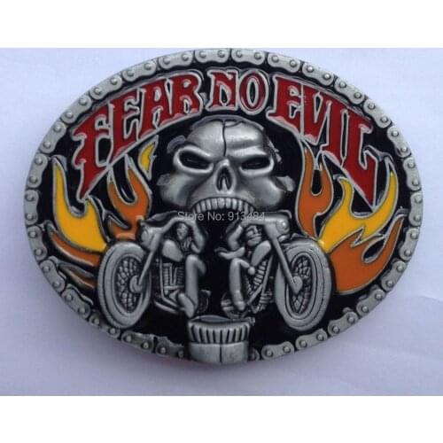 FEAR NO EVIL belt buckle with pewter finishJF-BY12 suitable for 4cm wideth belt with continous stock