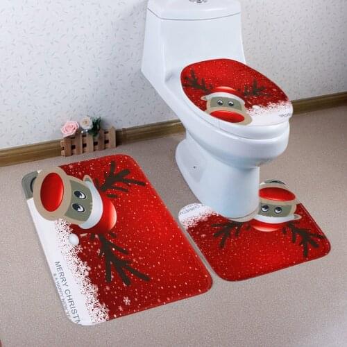 Christmas Bath Mat WC Toilet Seat Cover Toilet Mat Toilette Tapa Inodoro Decoration Christmas Bathroom Commode Toilet Bowl