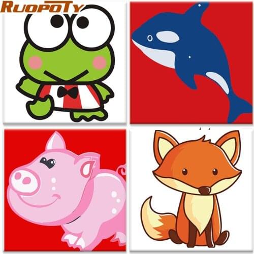 RUOPOTY Oil Painting By Numbers Cartoon Fox Frog Animal Diy Paints Kits Framed Acrylic Pigment Drawing On Canvas Wall Artcraft