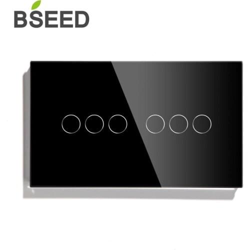 Bseed Touch Switch Double 3 Gang 1 Way 2 Way Light Switch Wall Switch 3 Color Crystal Class Panel Fashion Switch