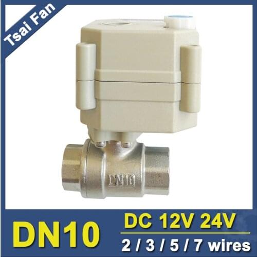 Tsai Fan Motorized Ball Valve DC12V/24V Stainless Steel 3/8'' With Manual Override And Indicator 2 Way DN10 Valve
