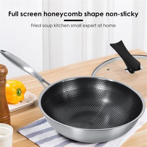 304 Stainless Steel Frying Pan Skillet Household Induction Compatible Nonstick Fry Pan Honeycomb Cookware for Kitchen Restaurant
