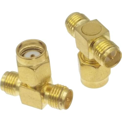 RP-SMA male jack to two RP-SMA female plug triple T in series adapter connector 3 way