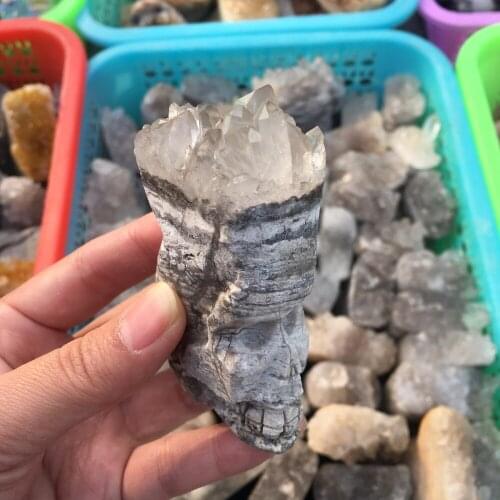 1pcs decoration skulls carved stone quartz cluster skull resin