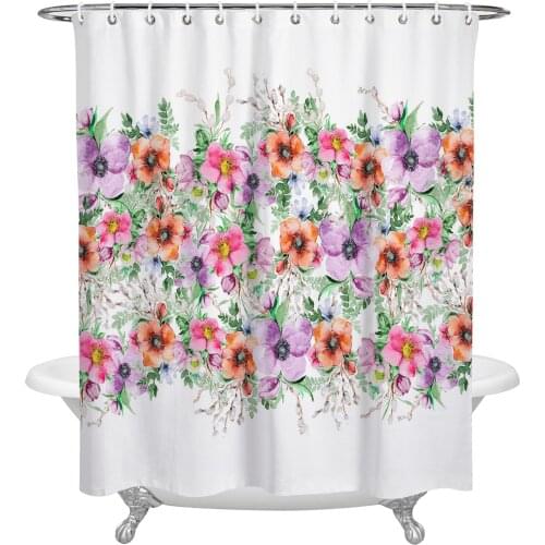 Watercolor Morning Glory Plant Shower Curtain Home Bath Decorative Waterproof Polyester Fabric Bathroom Curtain