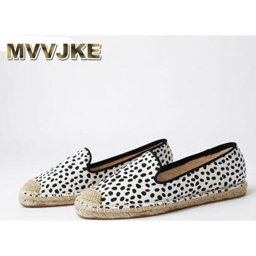 MVVJKE Fashion Ethnic Casual Espadrilles Flat Women Spring Printed Brown White Leopard Slip on Fishermen Hemp Rope Shoes 35-43