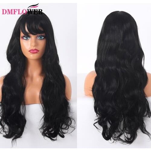 Womens wavy wigs with bangs, curly hair, wavy curly hair wigs, black ladies headband wigs, synthetic long wavy hair