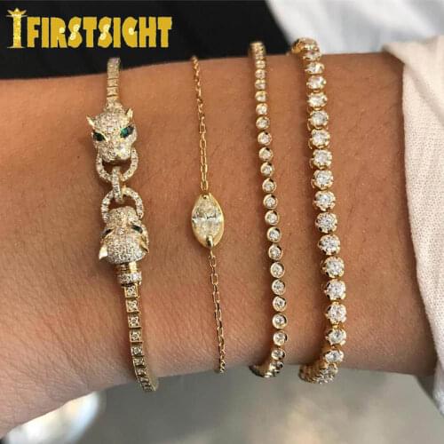 2020 new iced out bling cz tennis chain bracelet leopard jaguar aaa cz charm bracelet gold color women jewelry