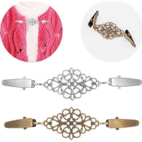 Women Vintage Hollow Floral Cardigan Collar Clip Dress Shawl Cinch Clasp Pin vintage Collar Clip Clothes Decor
