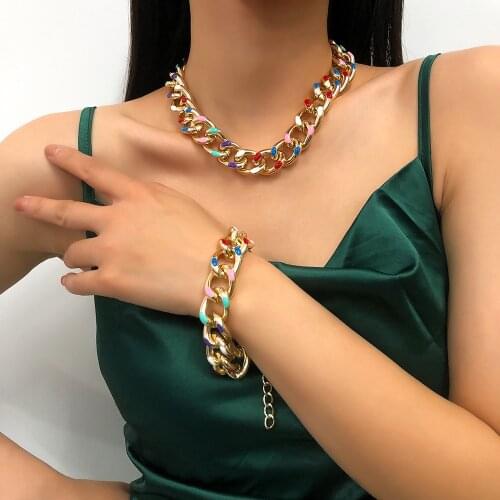 Fashion Gold Color Enamel Colorful Aluminum Chain Short Choker Necklace For Women Men Hip Hop Thick Chains Jewelry Gift