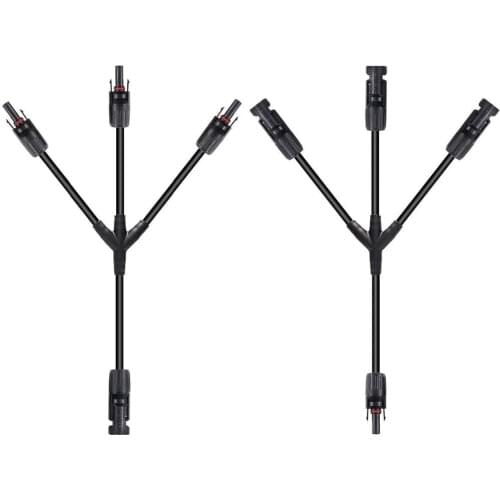 1 Pair Solar Panel Connectors Y Branch 1 to 3 Parallel Adapter M/FFF and F/MMM Fit 12 AWG 1 ft