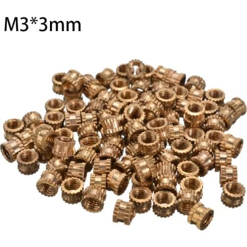 100pcs M3*3mm Round Knurl Thread Insert Nuts OD 4.2mm Brass Tone For Hardware Accessories