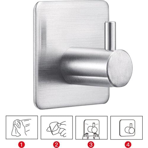 14/16mm Cylindrical Style Stainless Steel Hook Strong Viscose Coat Hook Bathroom Towel Hanger Non-drilling Kitchen Hanging Hook