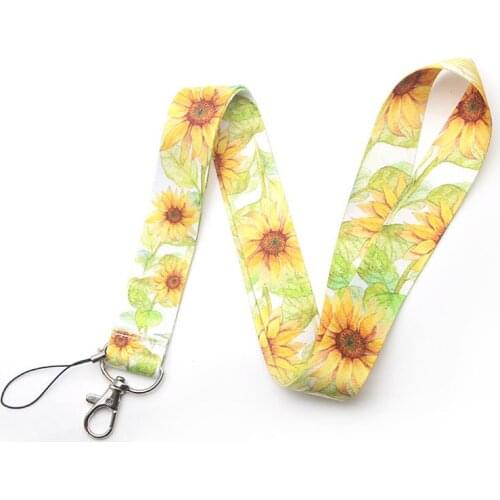 20pcs Sunflowers Neck Strap Lanyards ID badge card holder keychain Mobile Phone Strap Gift Ribbon webbing necklace