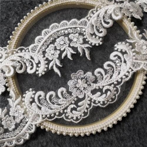 2020NEW Off-white Small Beaded Car-Bone Lace Wedding Fabric Wedding Dress Decoration DIY Lace Trim Accessories 3Yds/lot