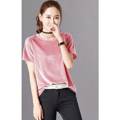 2020 Brand fashion Korean style women velour short sleeve shirts,casual vintage office t-shirts velvet tops plus size 6XL 7XL