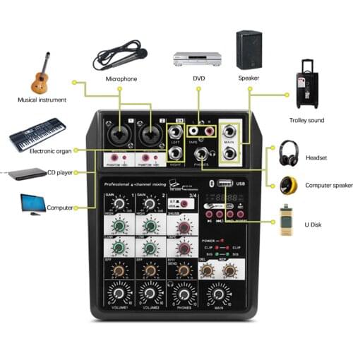4-Channel Small BT Mixer With Reverb Effect Home Karaoke USB Live Stage Karaoke Performance