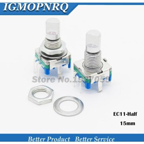 2PCS Half handle 15mm rotary encoder coding switch / EC11 / digital potentiometer with switch 5 Pin NEW