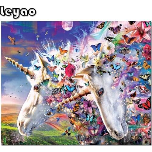 5D Diy Diamond Painting Cross Stitch Kits Diamond Mosaic Embroidery Landscape Unicorn And Butterflies Painting Round Drill Gift
