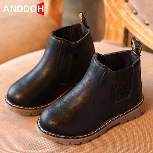 Size 21-30 Children Boys Leather Winter Warm Fleece Martin Boots Kids Plus Thickened Cotton Boots for Girls Baby Toddler Shoes