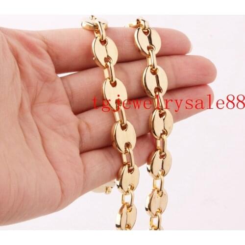 11mm Popular Fashion Stainless Steel Gold Color Coffee Beans Link Chain Bracelet Or Necklace Charm Mens Jewelry 7-40"