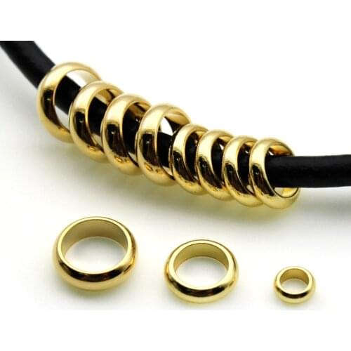 50pcs/lot Stainless Steel Gold Big Hole Bead Loose Spacer Beads for DIY Jewelry Making fits Spacer Ring Charm Beads Accessories