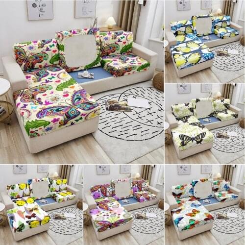 Beautiful Butterflies Pattern Sofa Seat Cover Elastic Solid Sofa Seat Slipcover Removable Corner Couch Cover Furniture Protector