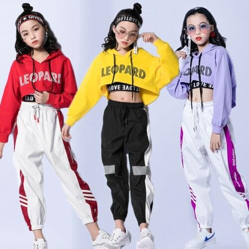 Long Sleeved Kids Hip Hop Clothing Sweatshirt Hooded Top Vest Pants Girls Child Jazz Dance Street Costumes Stage Show Outfits