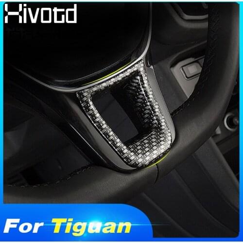 Hivotd For VW tiguan Mk2 2019 Chrome Carbon fiber Car steering wheel trim Car Sticker Interior Mouldings Car Styling Accessories