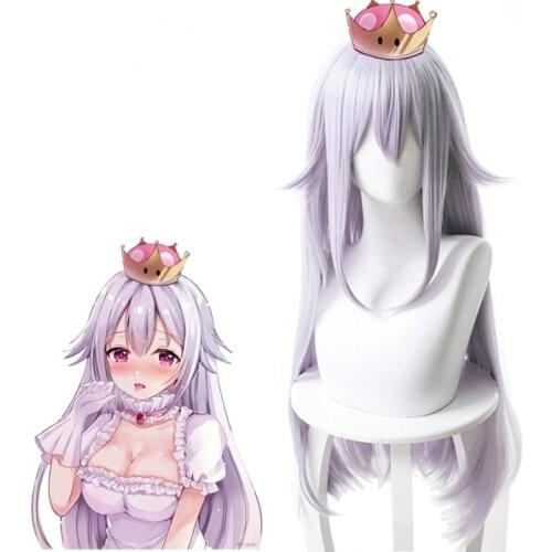 Game Super Mary Brothers Boosette 80cm Light Gray Purple Hair for Women Cosplay Headwear Synthetic Hair Accessories