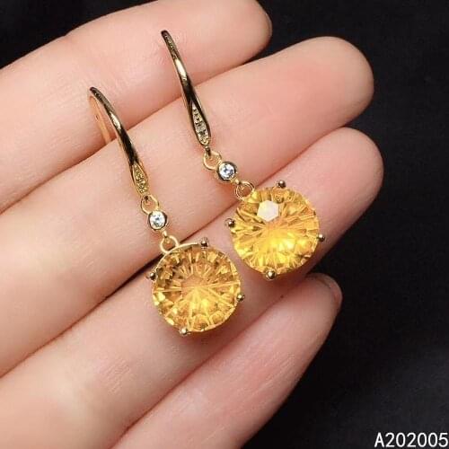 KJJEAXCMY Fine Jewelry 925 Sterling Silver Inlaid Citrine Female Earrings Eardrop Classic Hot Selling